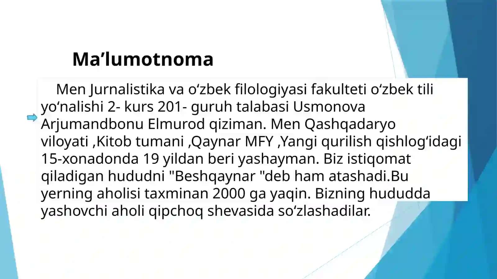 Qashqadaryo viloyati Kitob tumanidagi qipchoq shevalari haqida 2
