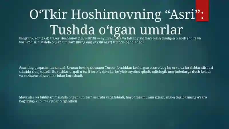 Tushda Kechgan Umrlar 2