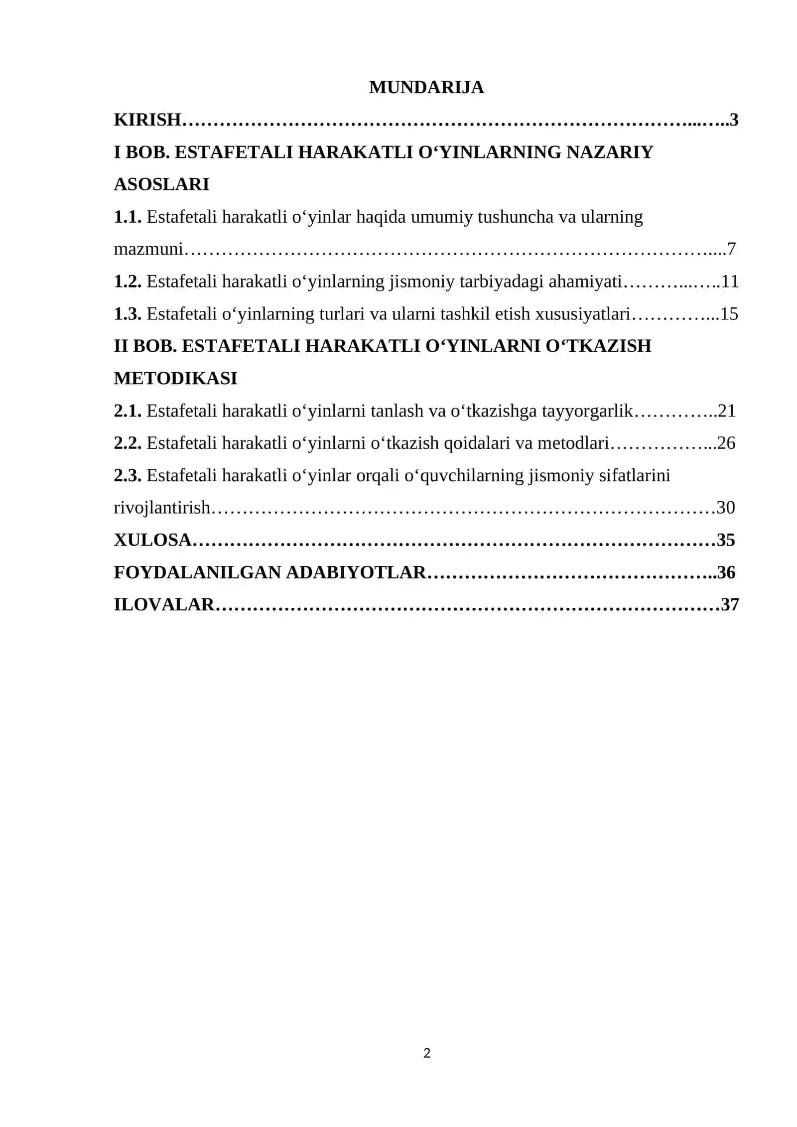Estafetali harakatli o‘yinlarni o‘tkazish. 2