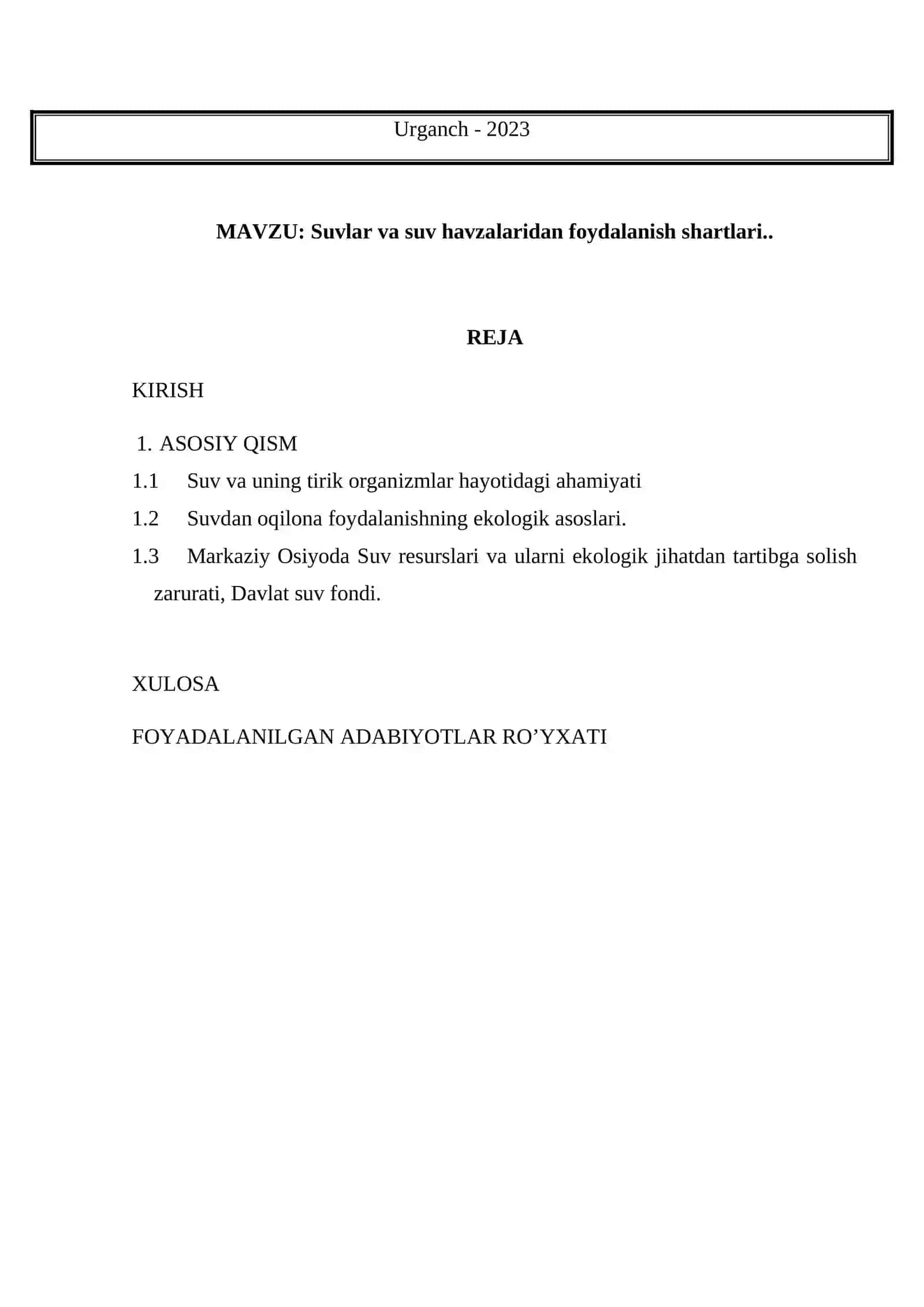 Suvlar va suv havzalaridan foydalanish shartlari 2