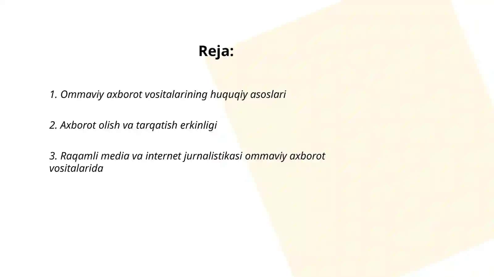 O'zbekiston Respublikasida ommaviy axborot vositalarining faoliyati (o'zgrish va muammolar) 2