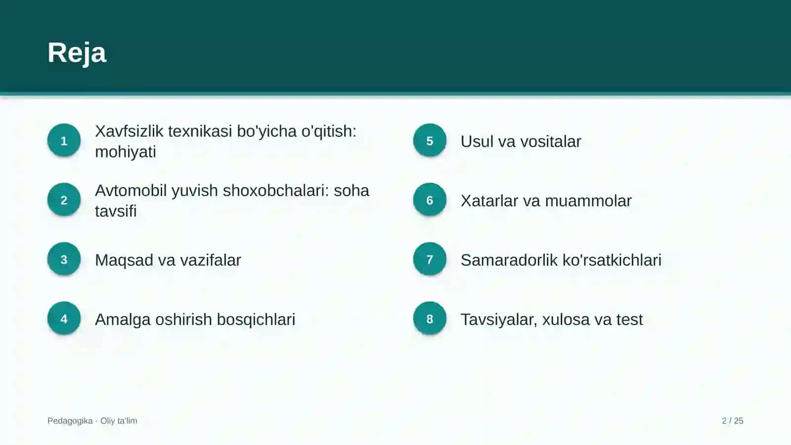 Avtomobil yuvish shoxobchalarida xavfsizlik texnikasi bo'yicha o'qitish 2