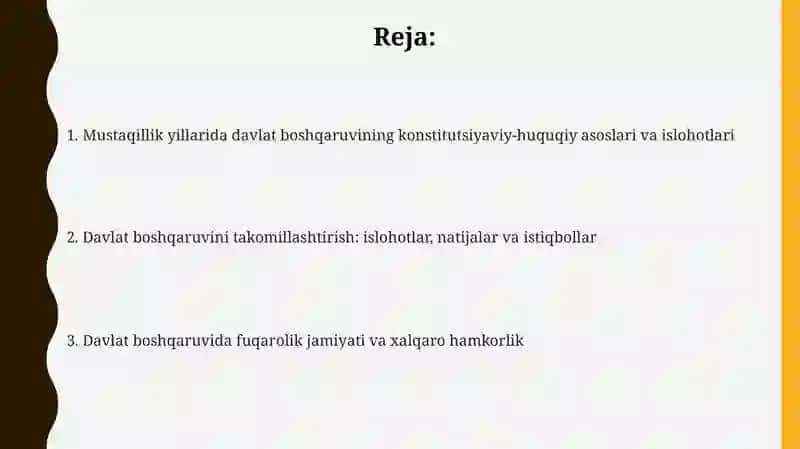 Mustaqillik yillarida davlat boshqaruvi tizimida amalga oshirilgan islohotlar 2