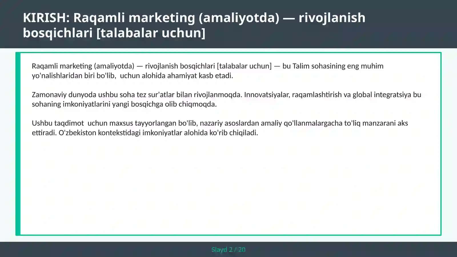 Raqamli marketing (amaliyotda) — rivojlanish bosqichlari [talabalar uchun] 2