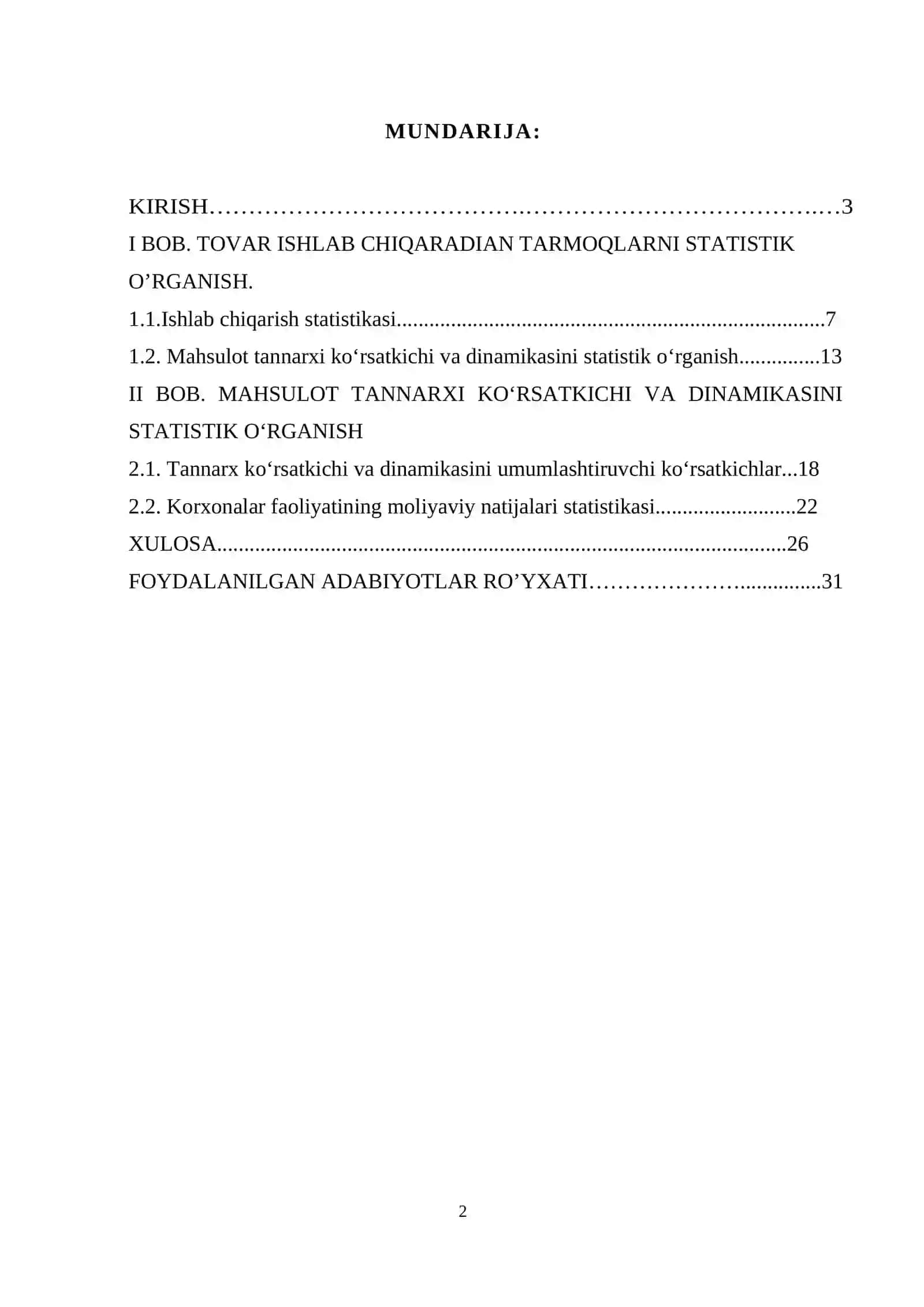 TOVAR ISHLAB CHIQARADIGAN TARMOQLARNI STATISTIK O’RGANISH 2