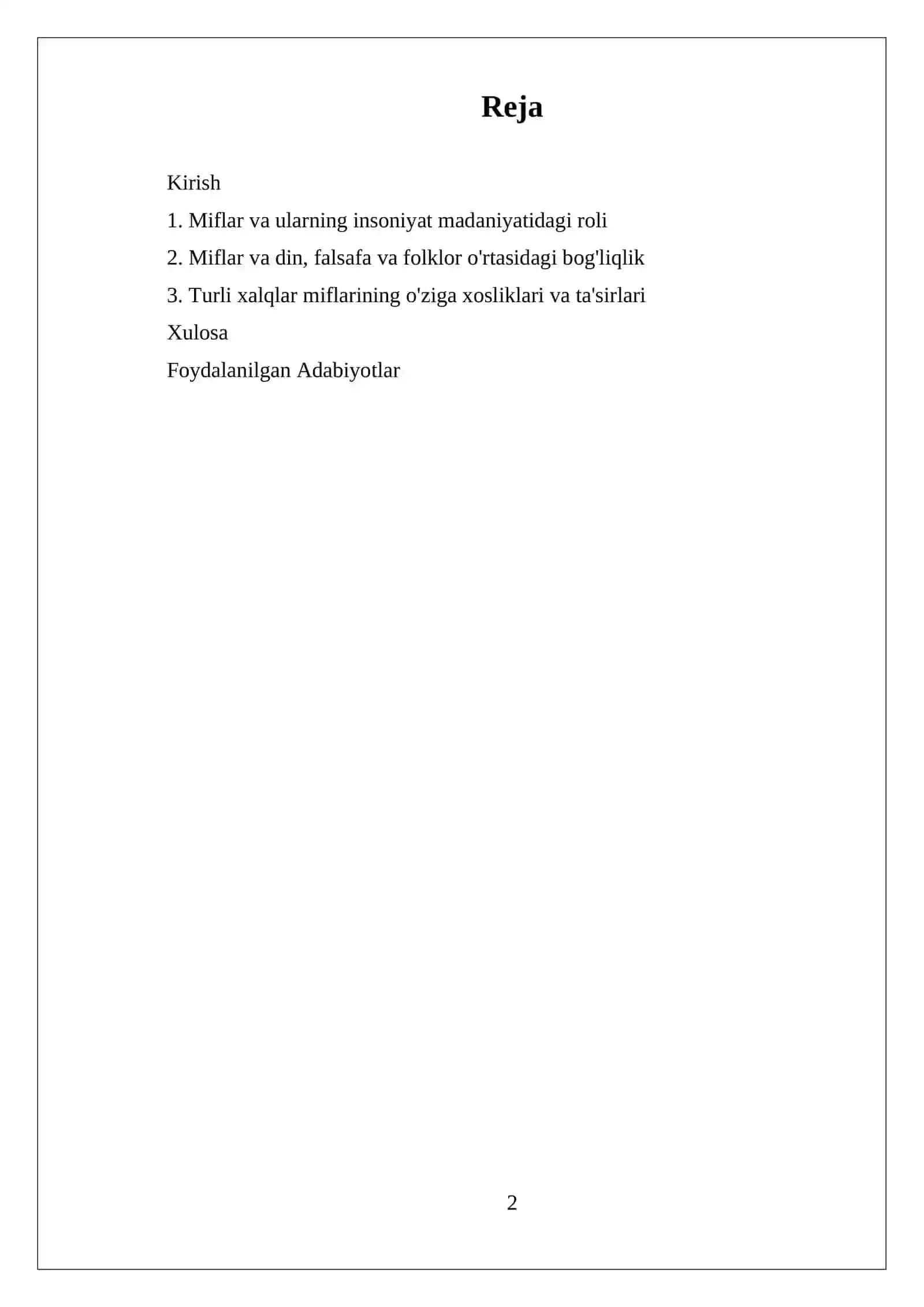 Dunyo xalqlari miflari referat 2