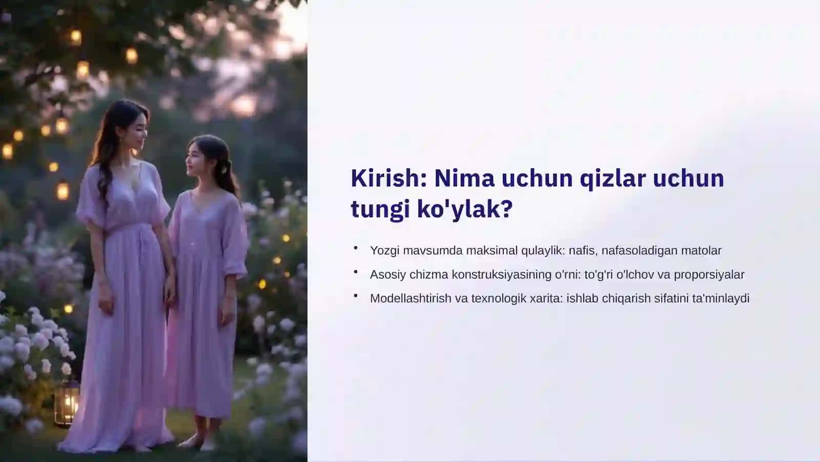 Qizlar uchun tungi ko'ylak konstruksiyalash va modellashtirish texnalogiyasi 2