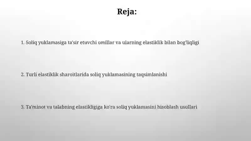 Talab va taklif elastikligiga kòra soliq yukini hisoblash 2