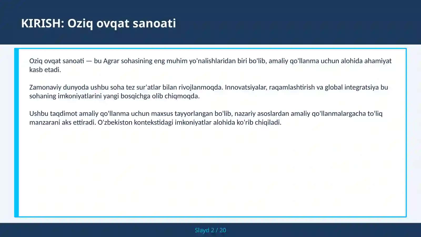 Oziq ovqat sanoati amaliy qo'llanma 2