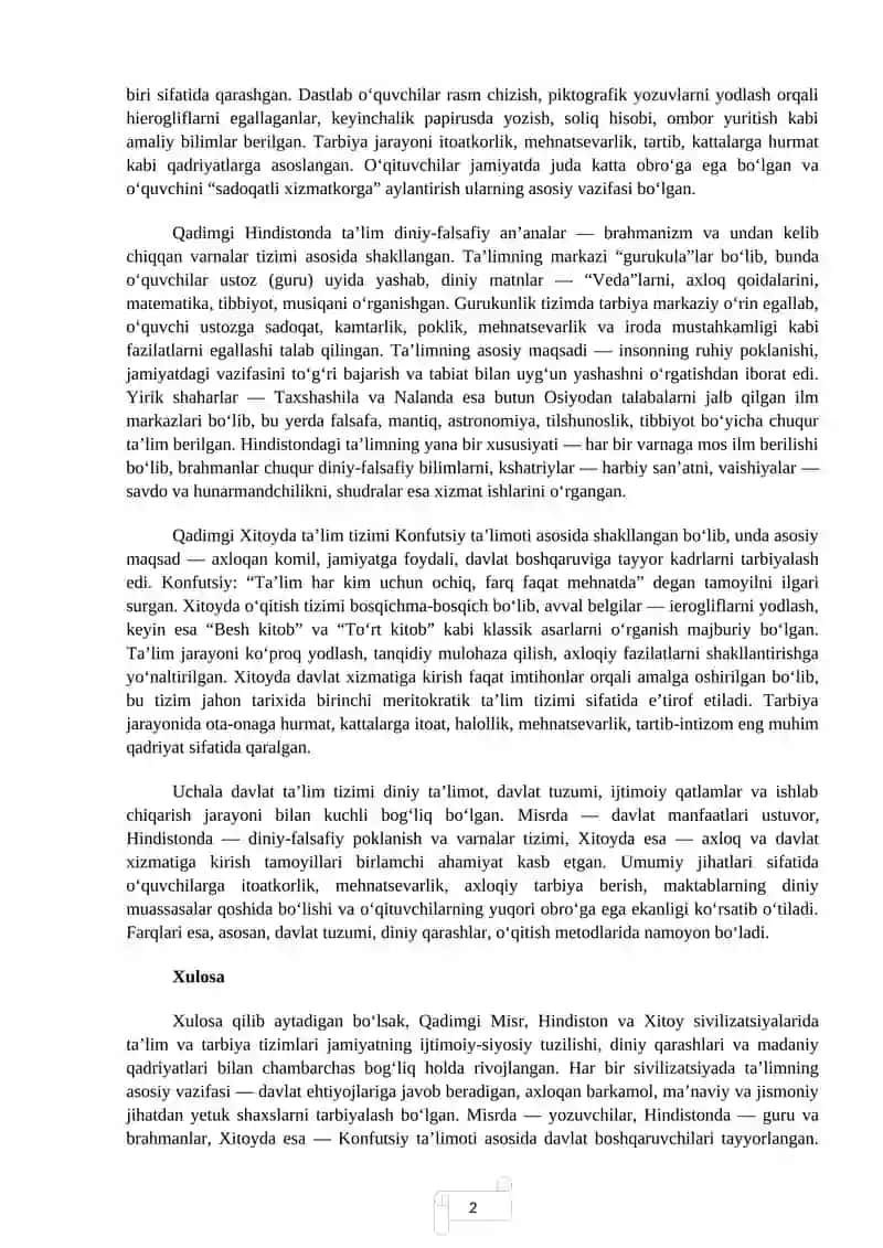 Sharqning eng qadimgi sivilizatsiyasi mamlakatlari (Qadimgi Misr, Hindiston, Xitoy)da taʼlim va tarbiya 2