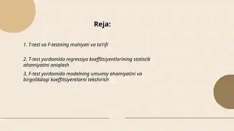 T- va F- testlarning ekonametrik tahlildagi ahamiyati 2