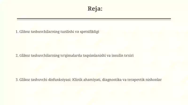 Glyukoza tashuvchilarining tuzilishi, spetsifikligi, klinik ahamiyati 2