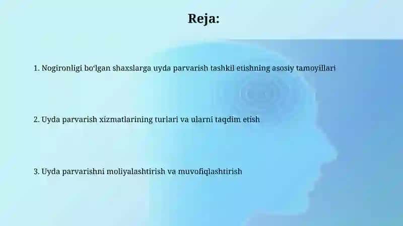 Nogironligi bor shaxslarni uyda parvarish qilishni tashkil etish 2
