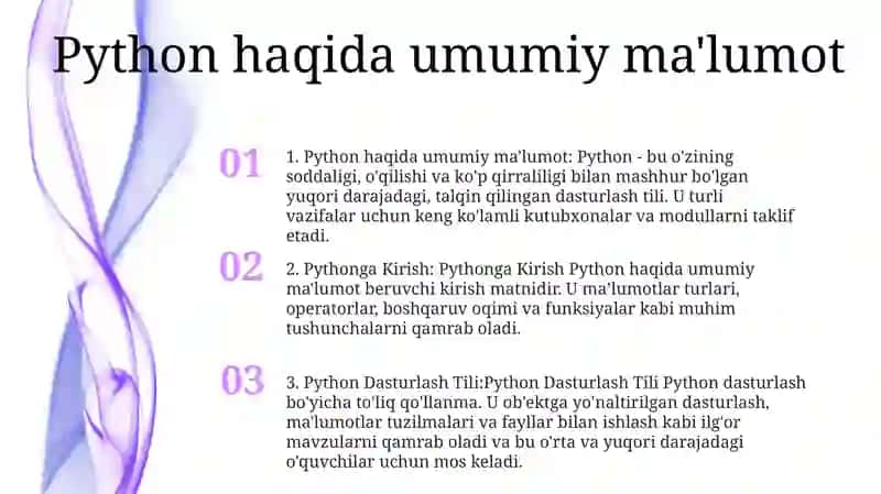 Pythonga Kirish. Python Dasturlash Tili 2