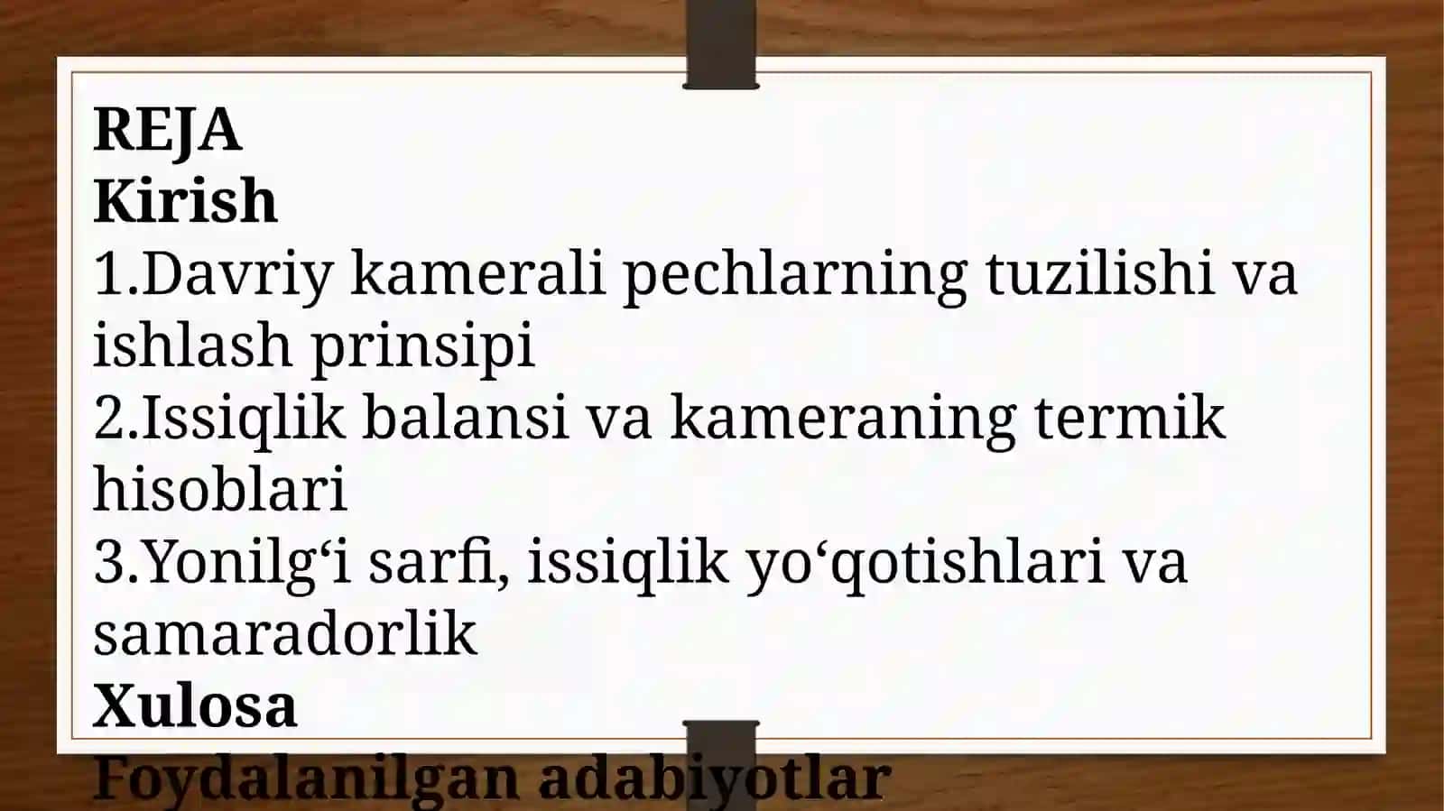 Davriykameralar hisobi (Termik pechlar texnologiyasi) 2