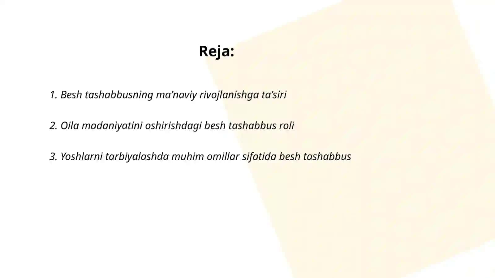 Besh ta tashabbus va uning yuksak maʼnaviyat madaniyatni taminlashdagi oʻrni 2