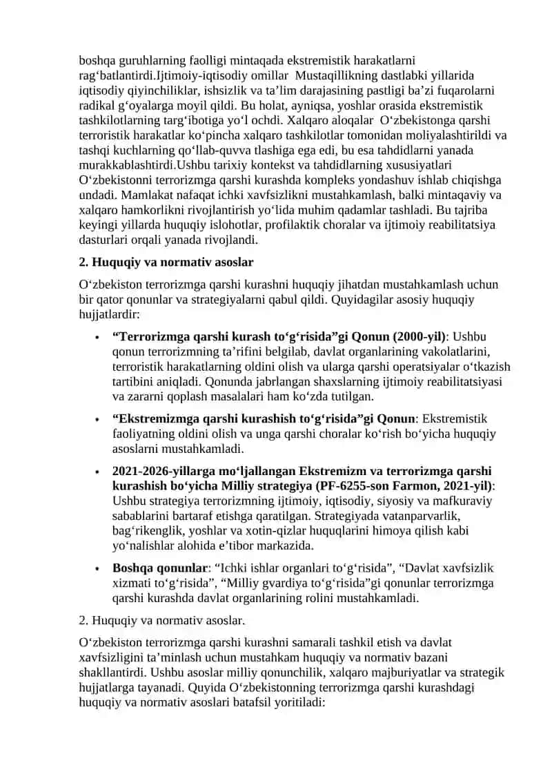 O‘zbekistonning terrorizmga qarshi kurashish tajribasi 2
