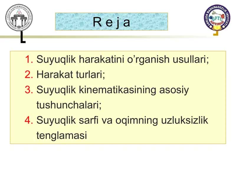 SUYUQLIK KINEMATIKASI. HARAKAT TURLARI 2