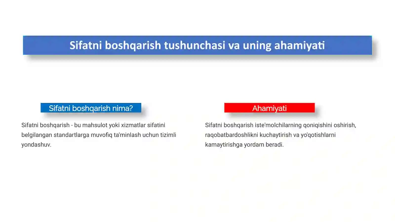 1-Mavzu. Sifatni boshqarish va Mahsulot sifatining shakllanishiga tasir etadigan omillar 2