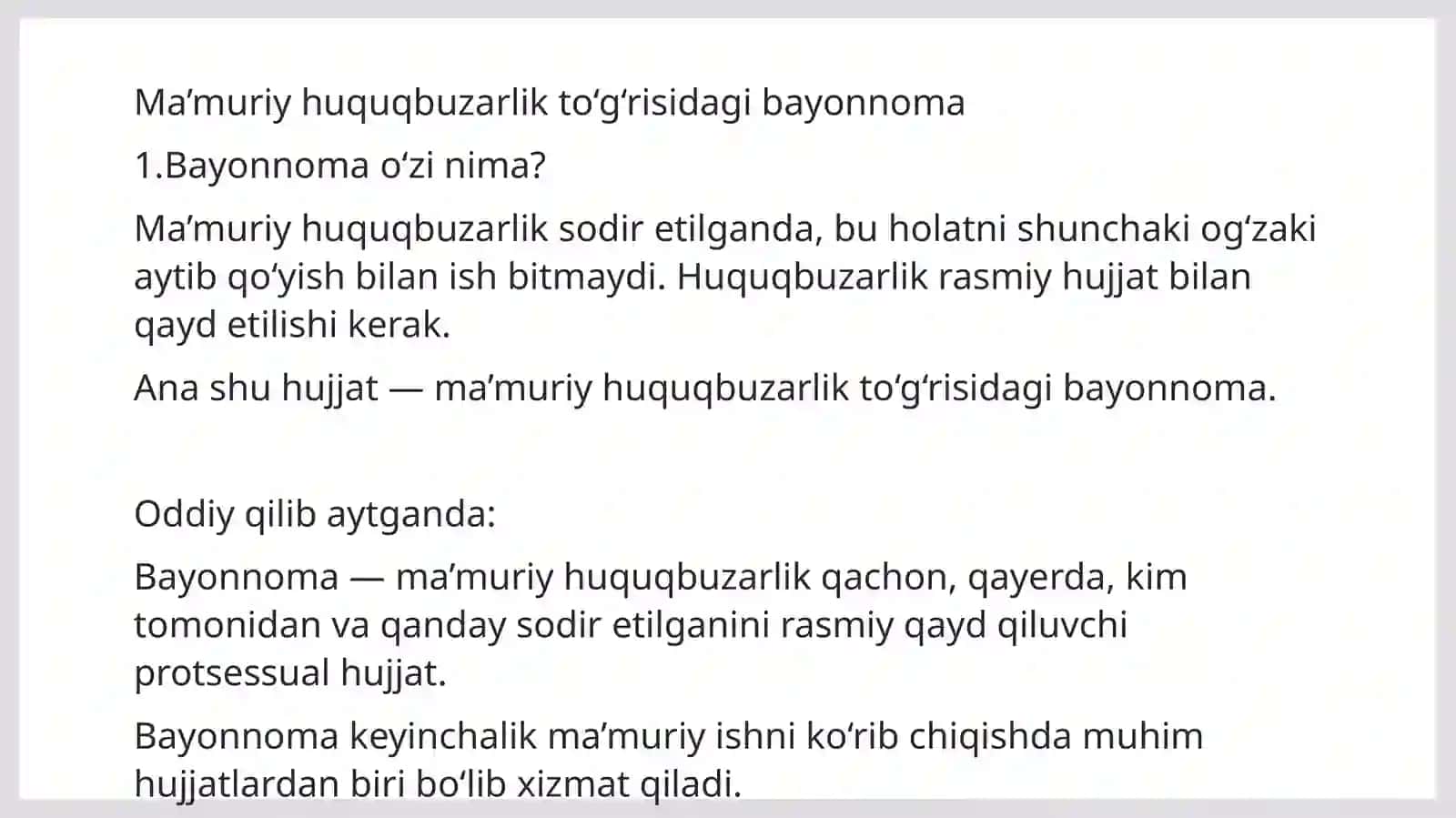 Ma’muriy huquqbuzarlik to‘g‘risidagi bayonnoma mazmuni 2
