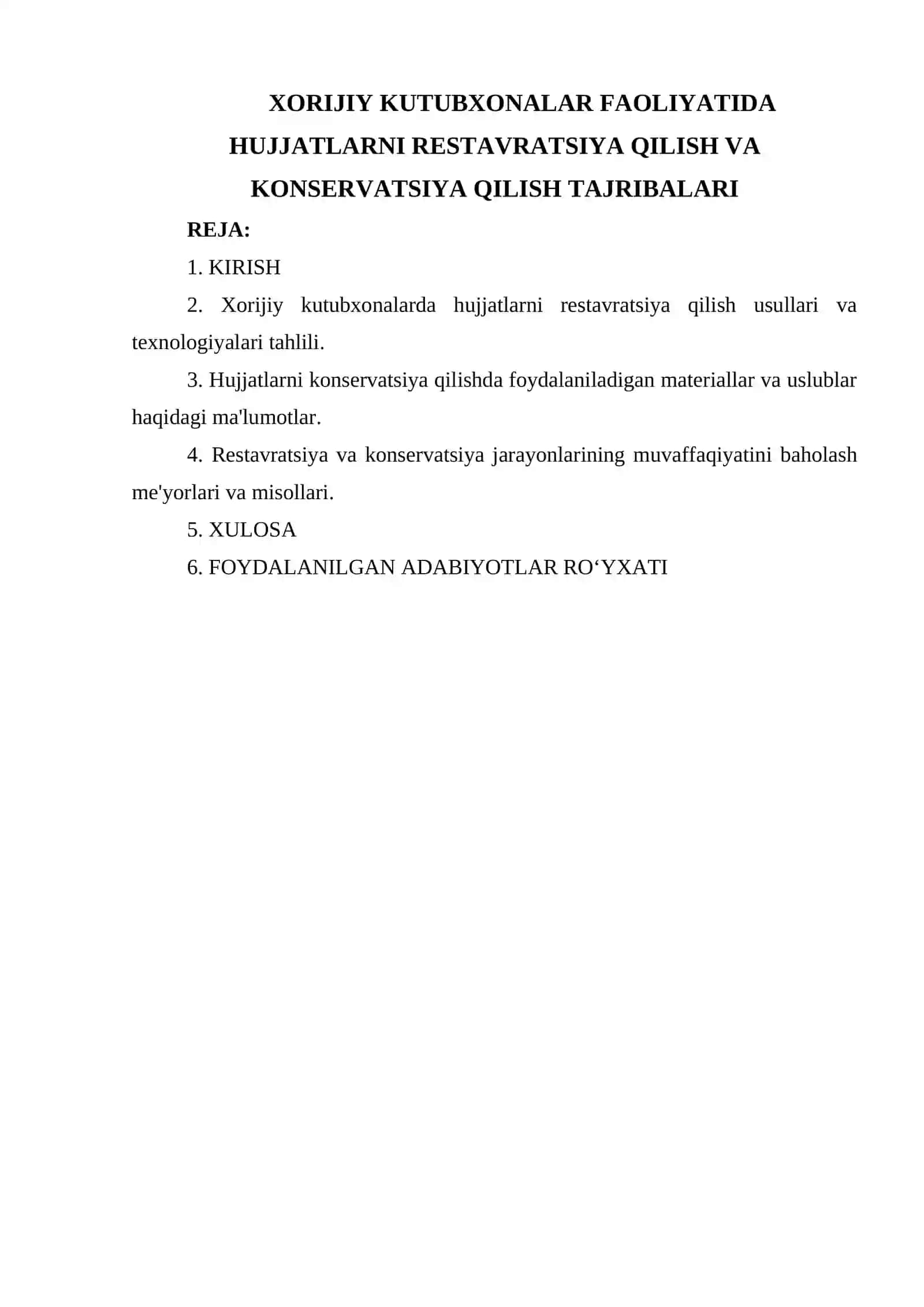 XORIJIY KUTUBXONALAR FAOLIYATIDA HUJJATLARNI RESTAVRATSIYA QILISH VA KONSERVATSIYA QILISH TAJRIBALARI 2
