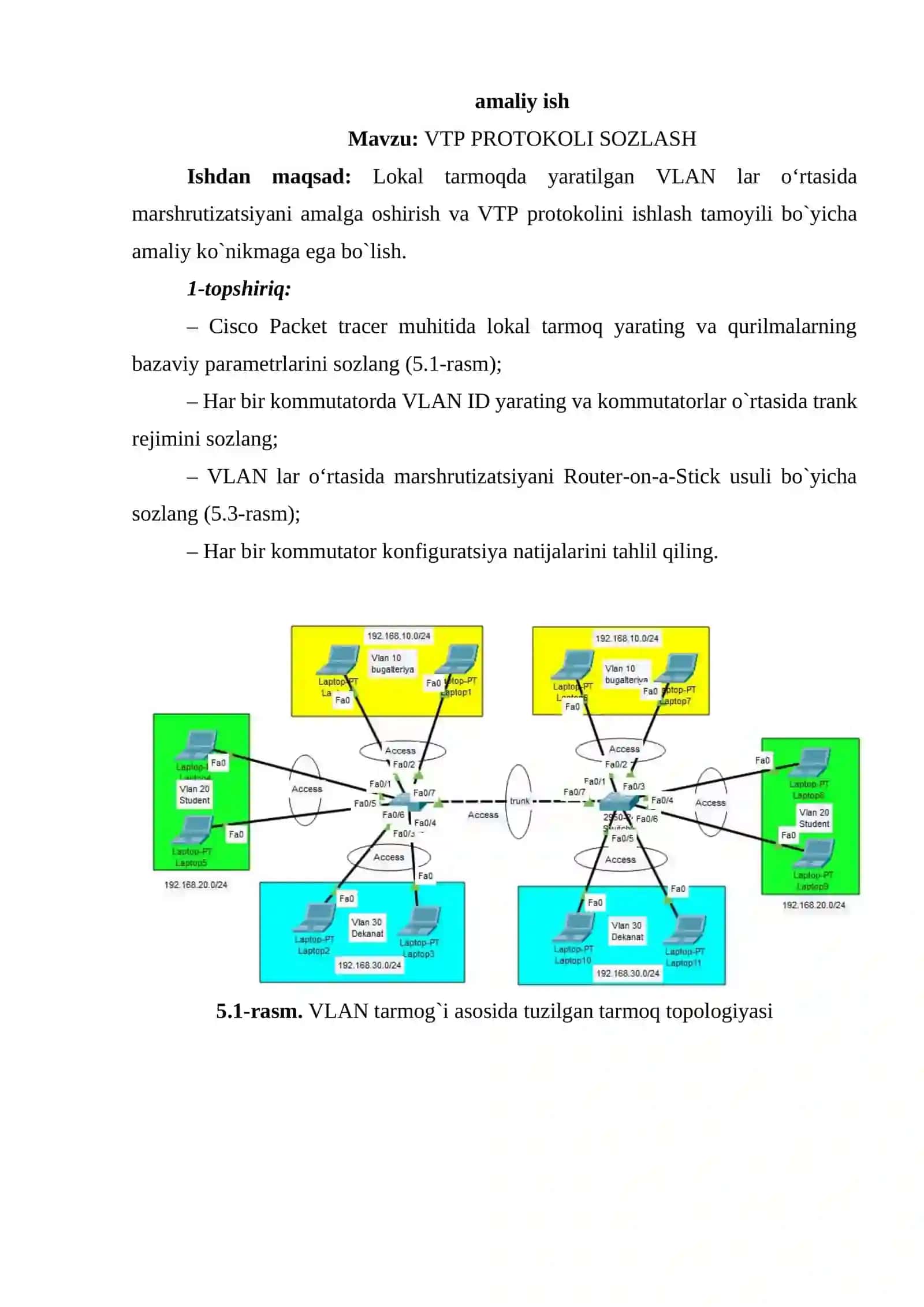 VTP PROTOKOLI SOZLASH. Amaliy ish 2