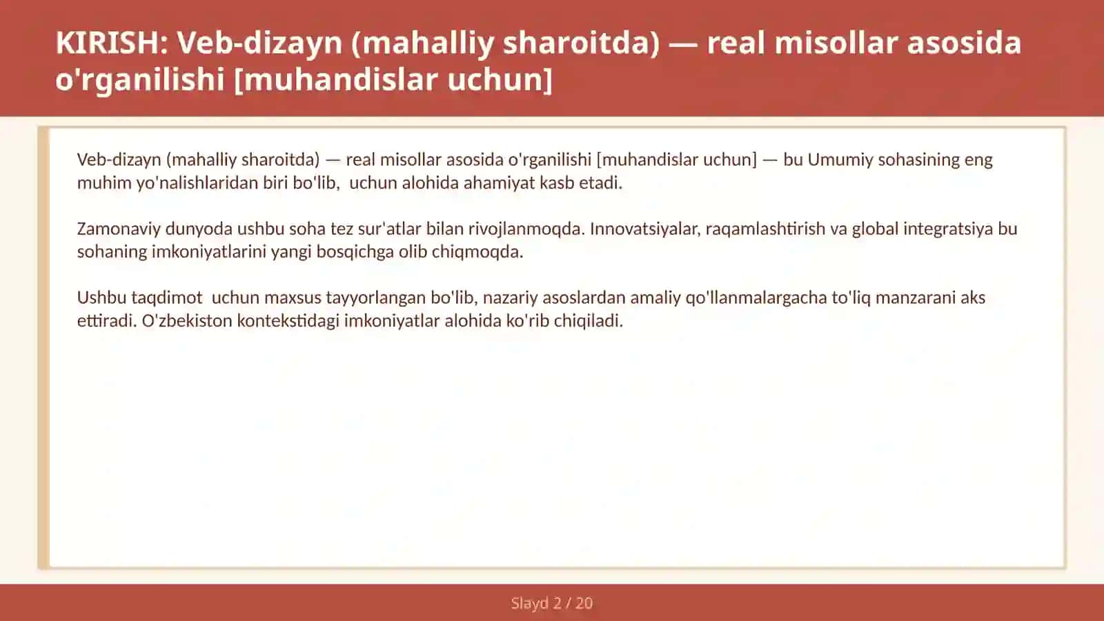 VEB-DIZAYN (MAHALLIY SHAROITDA) — REAL MISOLLAR ASOSIDA O'RGANILISHI 2