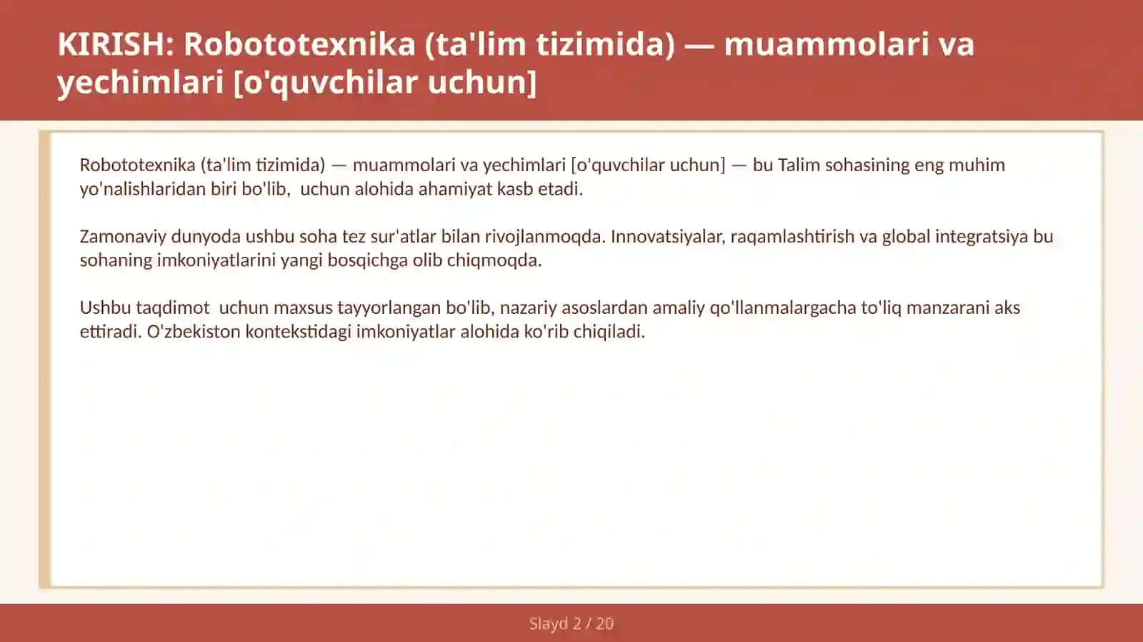 Robototexnika (ta'lim tizimida) — muammolari va yechimlari [o'quvchilar uchun] 2