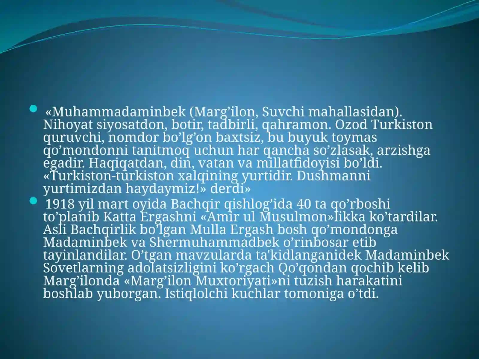 Qo’rboshi Madaminbek va Shermuhammadbek Farg’onavodiysining yirik istiqlolchilik namoyondalari 2