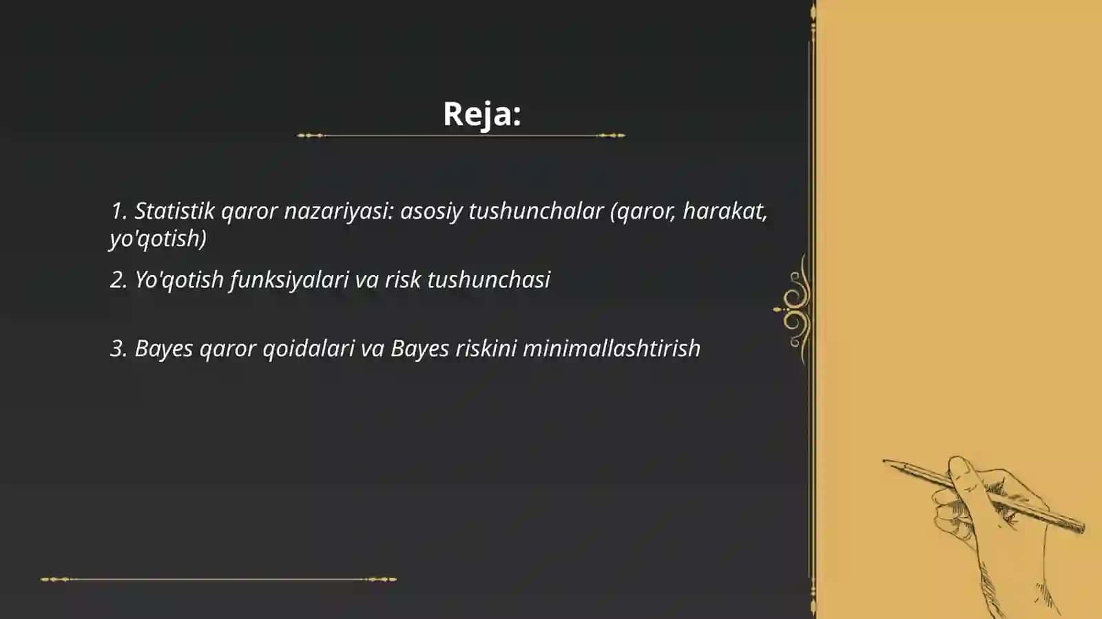 Statistik qarorlar va ma'lumotlar nazariyasi 2