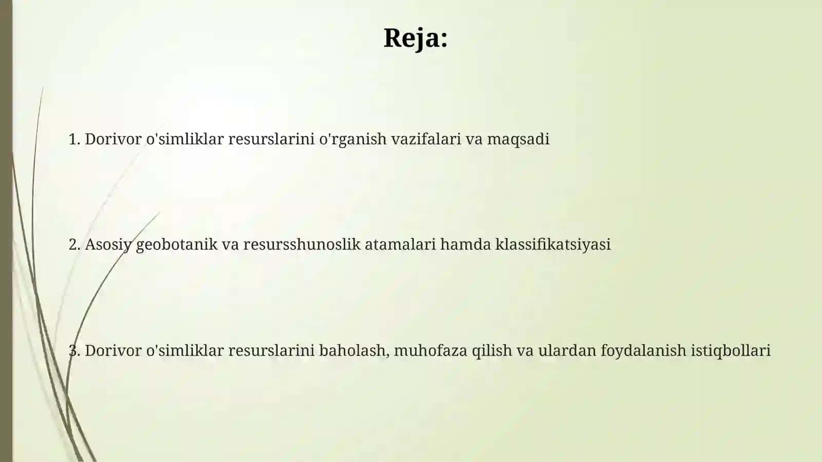 Dorivor o'simliklar resursshunosligi vazifalari.Asosiy geobatanik va resursshunoslig atamalari 2