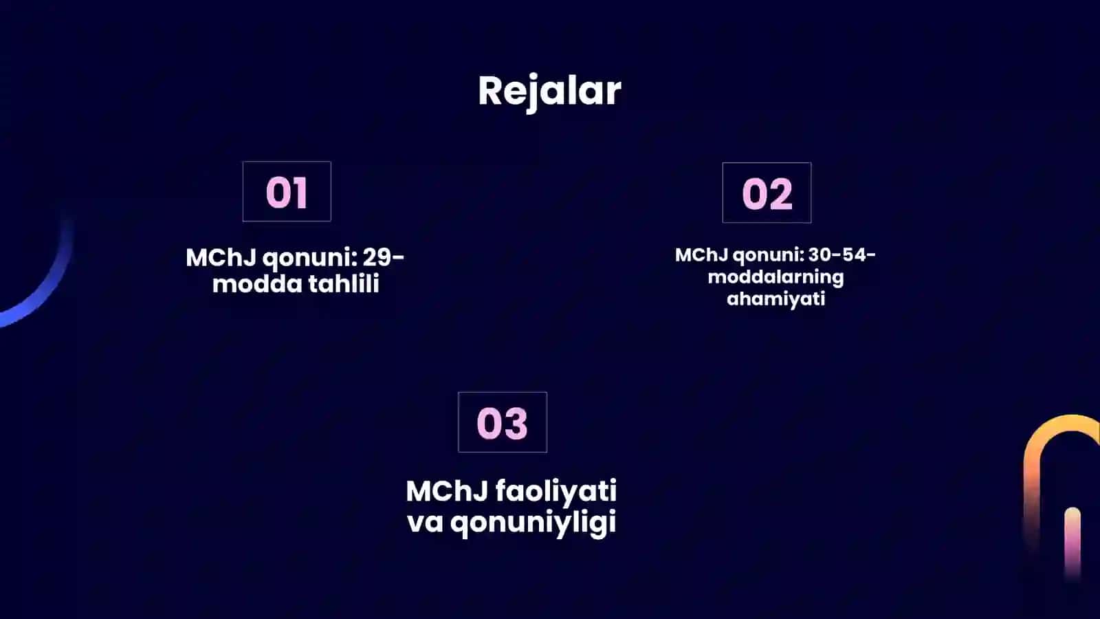 MChJ toʻgʻrisidagi qonunning 29 - 54- moddalari 2