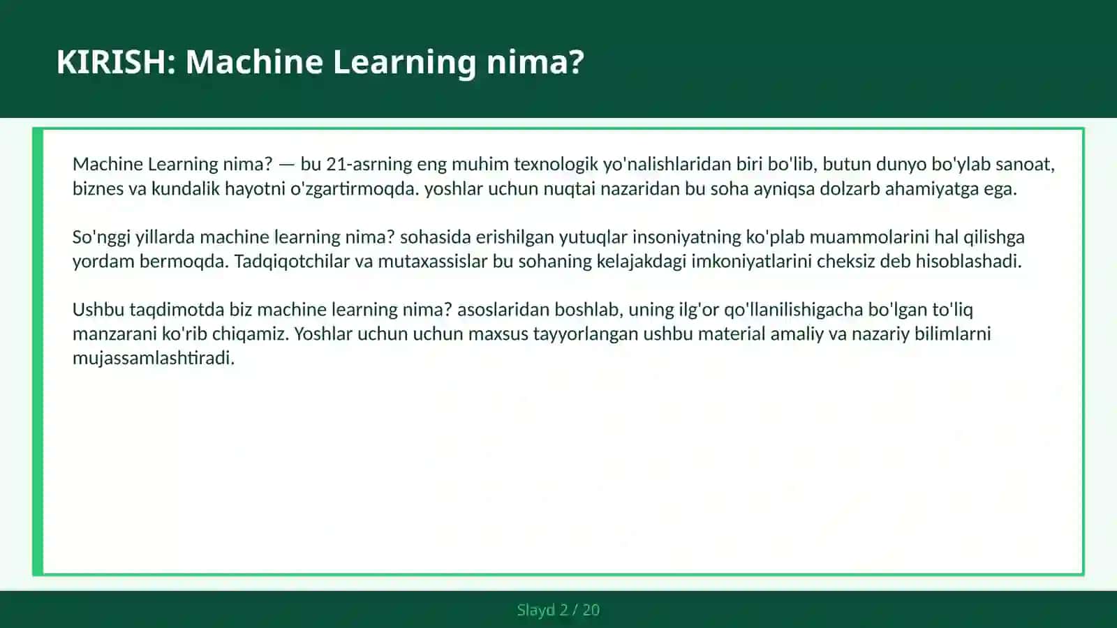 MACHINE LEARNING NIMA? 2