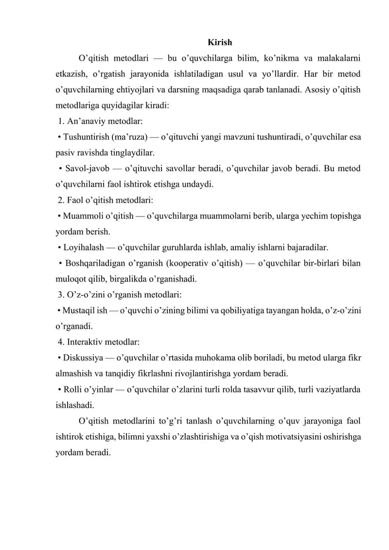 O'qitish metodlari haqida asosiy tushuncha 2