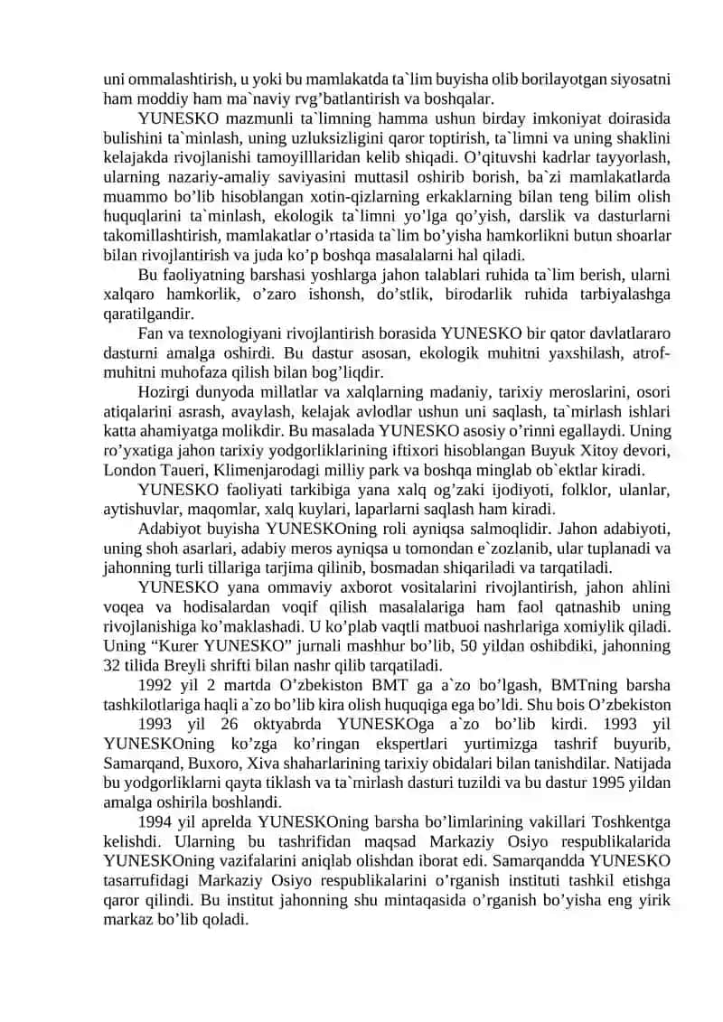 YUNESKO VA BOSHQA XALQARO TASHKILOTLARNING TA’LIM SOHASINI RIVOJLANTIRISHDAGI FAOLIYATI 2