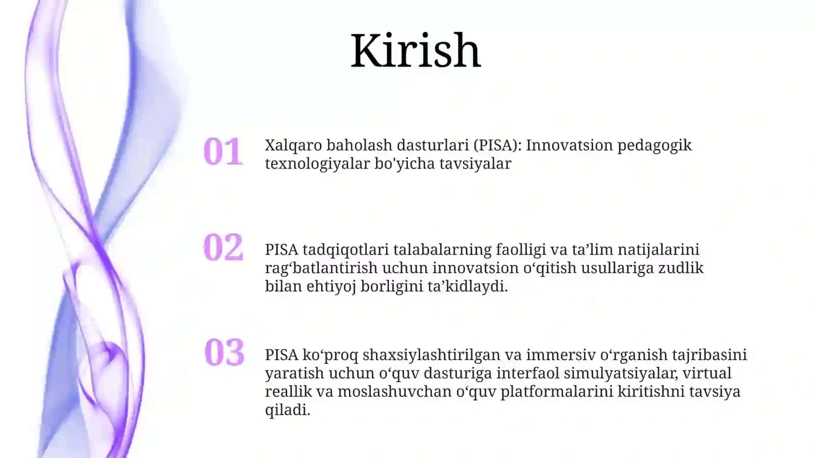 Xalqaro Baholash (PISA) Tadqiqotlaridan Innovatsion Pedagogik Texnalogiyalar HaqidaTavsiyaQilish 2