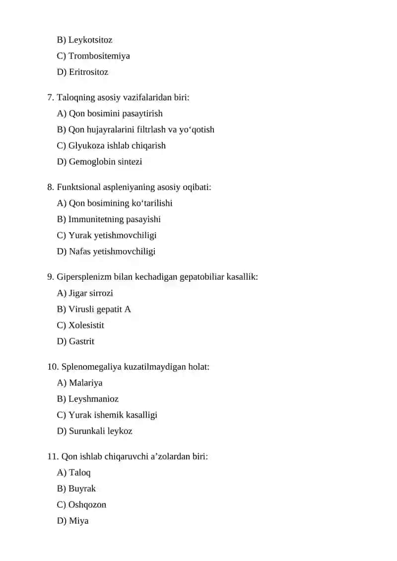 Splenomegaliya, gipersplenizm, funktsional aspleniya bilan kechadigan kasalliklar 2