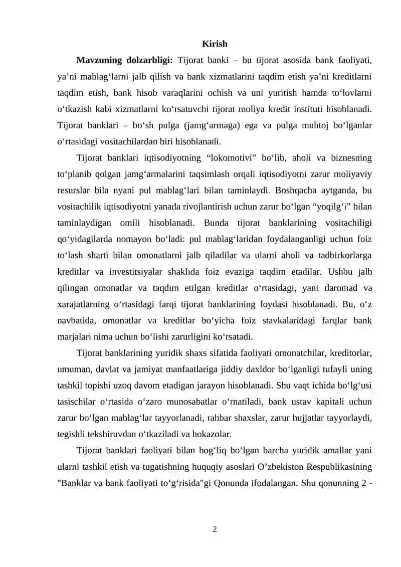 Tijorat banklari va ular faoliyatini rivojlantirishning asosiy yo‘nalishlari 2