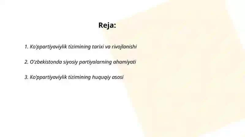 O'zbekistinda ko'ppartiyaviylik tizimining shakllanishi va uning ahamiyati 2