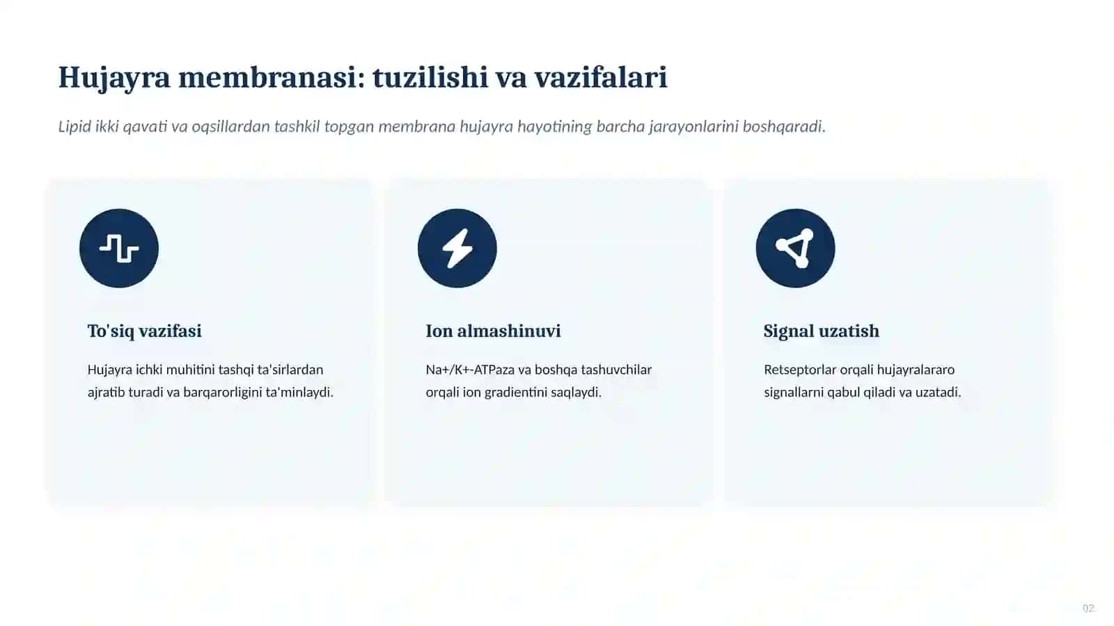 PATOFIZIOLOGIYA ASOSLARI. membrana buzilishlarini patologik jarayonlarini kelib chiqishdagi oʻrni 2