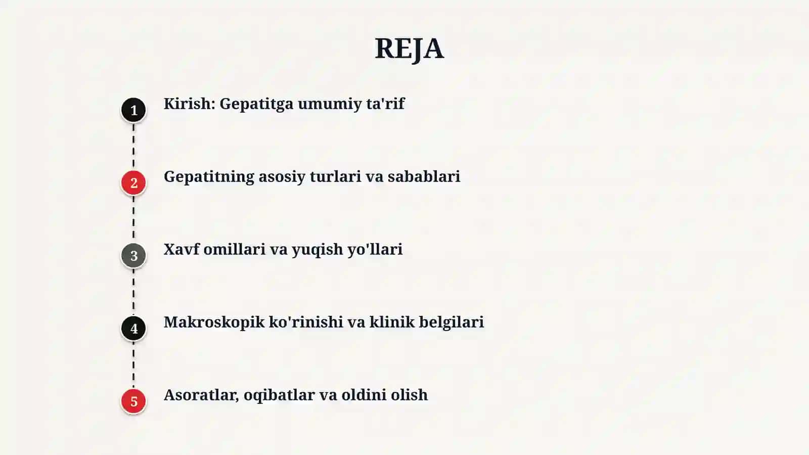 Gepatit. Asosiy turlari, sabablari, xavf omillari, makroskopik ko'rinishi, klinik belgilari, asorat va oqibatlari. 2