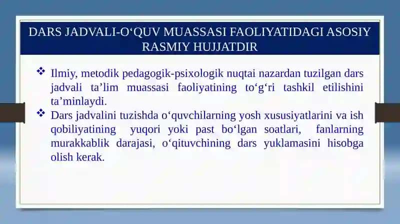 Maktablarda dars jadvalini SanPin talablari asosida tuzish jarayonidagi muammolar. 2