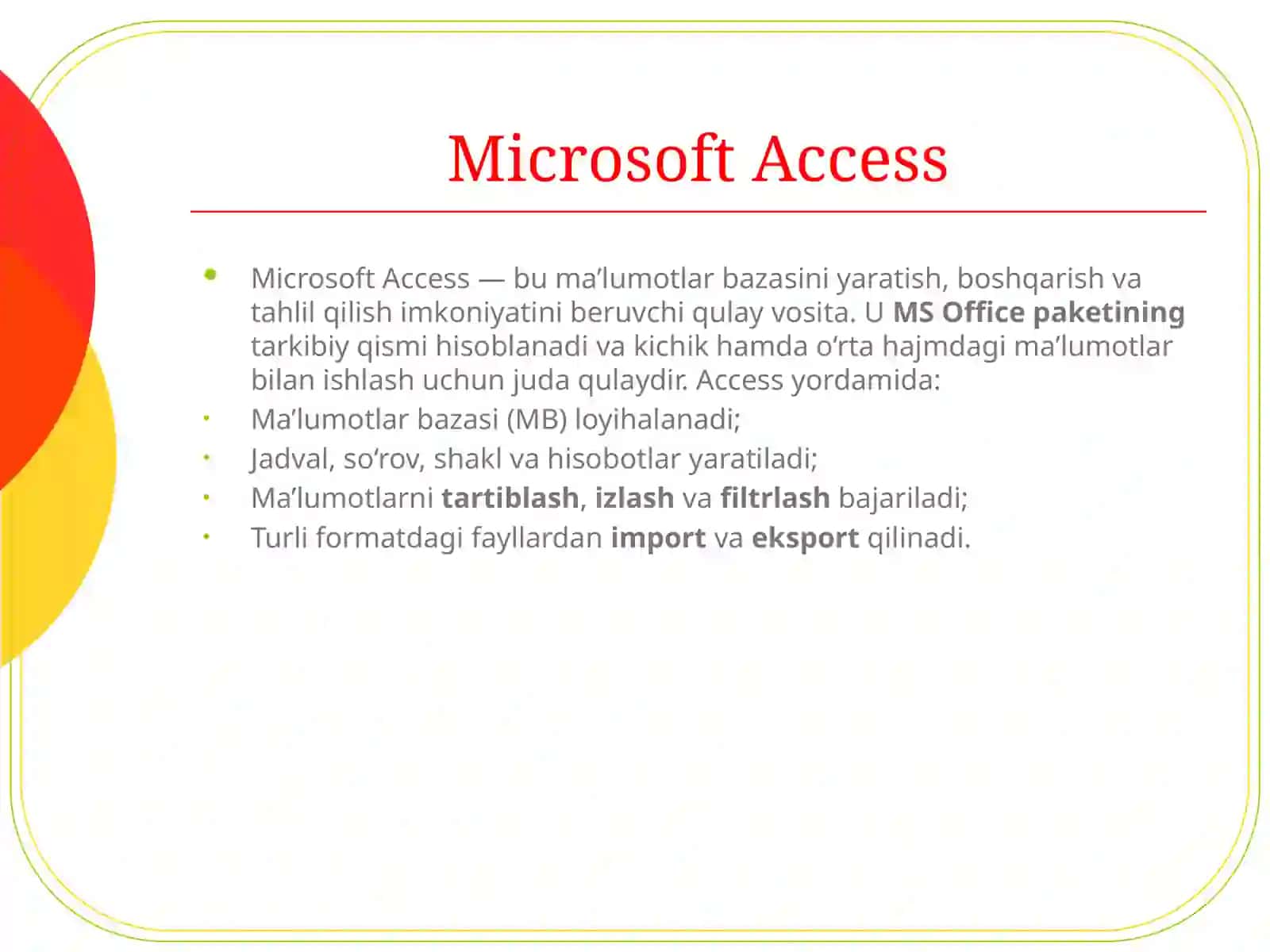 Microsoft Access'da Ma'lumotlar Bazasini Loyihalash 2