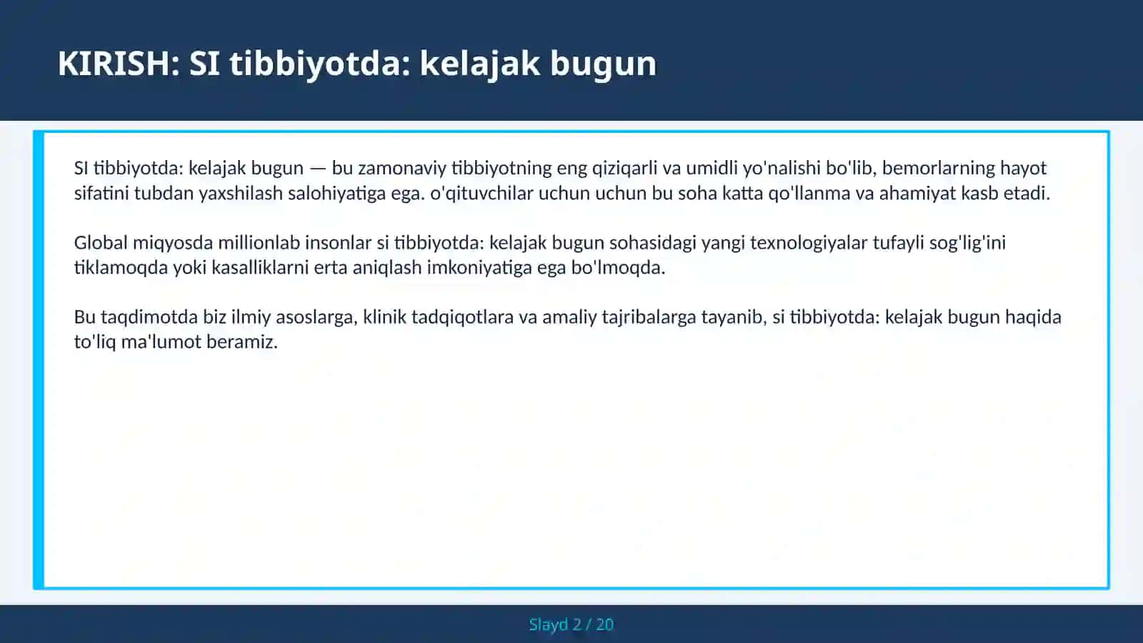 SI tibbiyotda: kelajak bugun 2