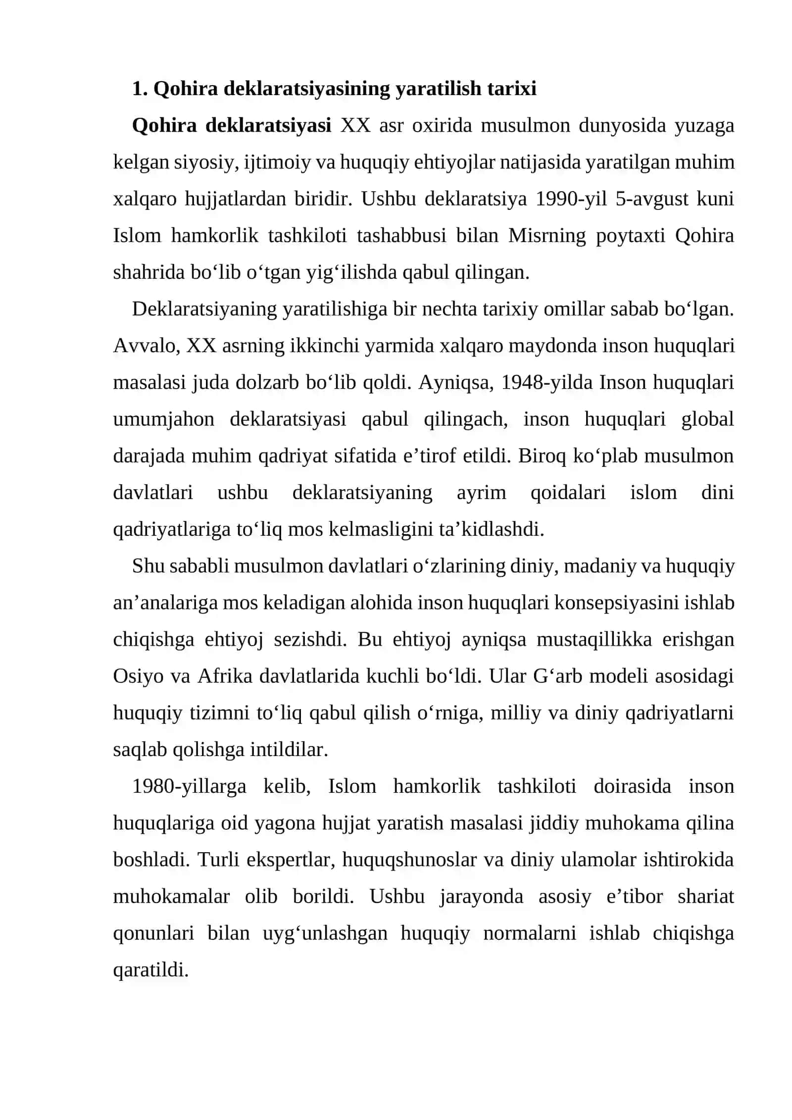 Qohira deklaratsiyasi tarixi va mazmuni 2