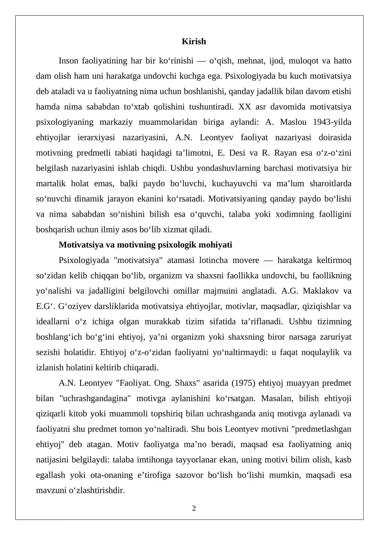 Motivatsiyaning paydo bo‘lishi va so‘nishining psixologik mexanizmlari 2