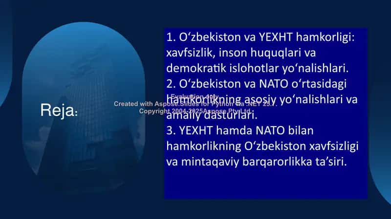 O‘zbekistonning YEXHT hamda NATO bilan xavfsizlik va barqarorlikni taʼminlash borasidagi hamkorligini mustahkamlash 2