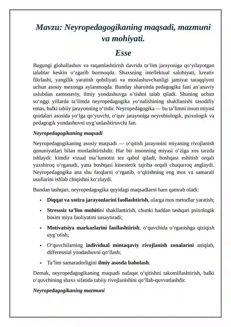 Neyropedagogikaning maqsadi, mazmuni va mohiyati 2