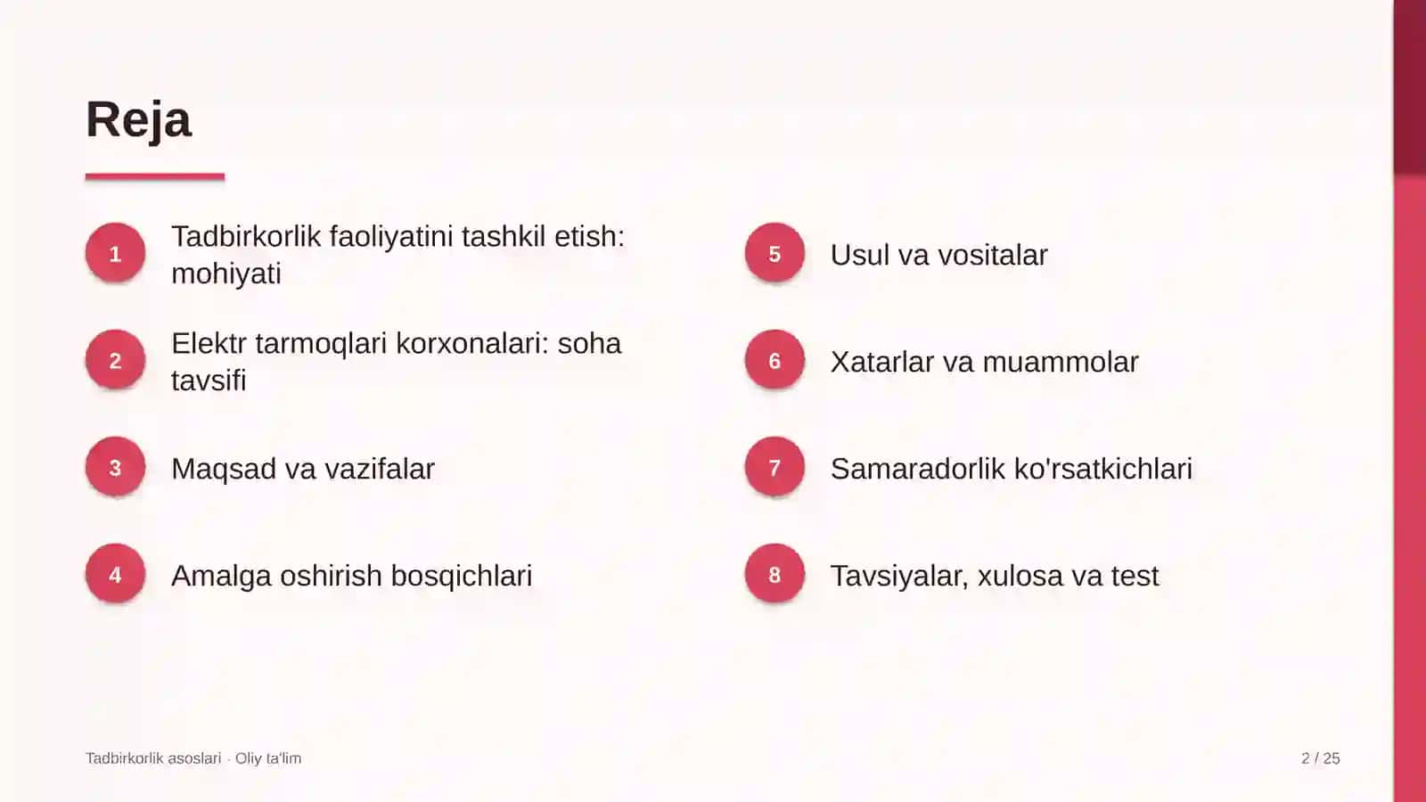 Elektr tarmoqlari korxonalarida tadbirkorlik faoliyatini tashkil etish 2
