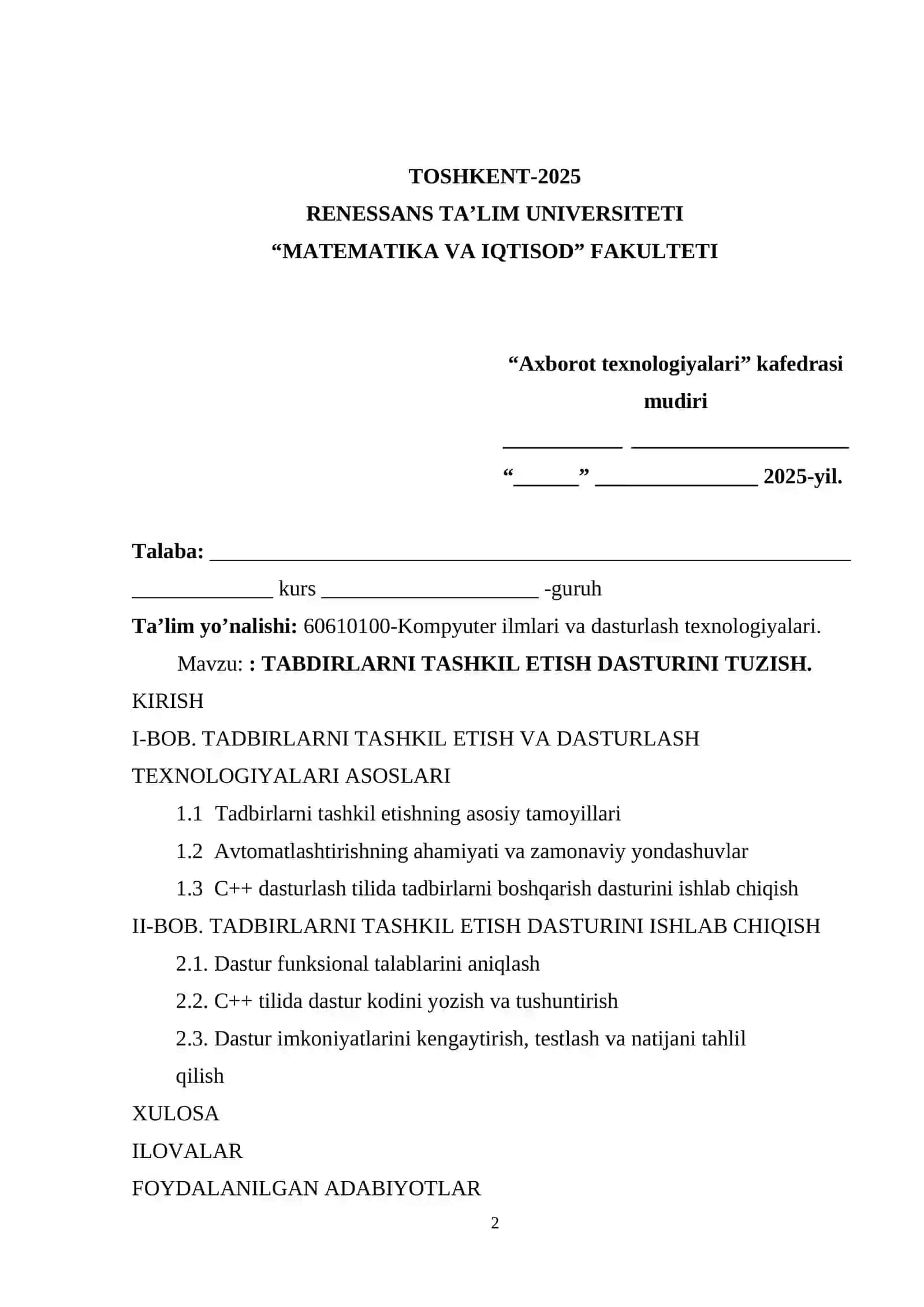 TABDIRLARNI TASHKIL ETISH DASTURINI TUZISH 2